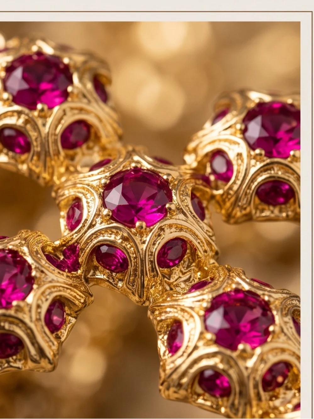Gold-Tone Cross Pendant Necklace with Fuchsia Accents